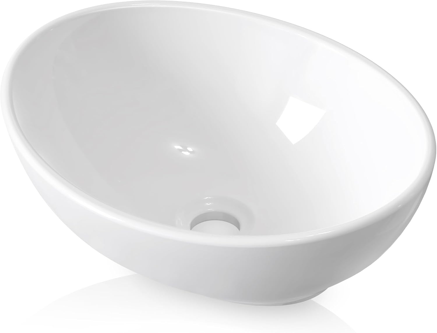 KES Bathroom Vessel Sink, Bowl Sink White Vessel Sink Oval Bathroom Sink 16 x 13 Countertop Modern Egg Shape Above Counter Bathroom Vanity Sinks Bowl, BVS124